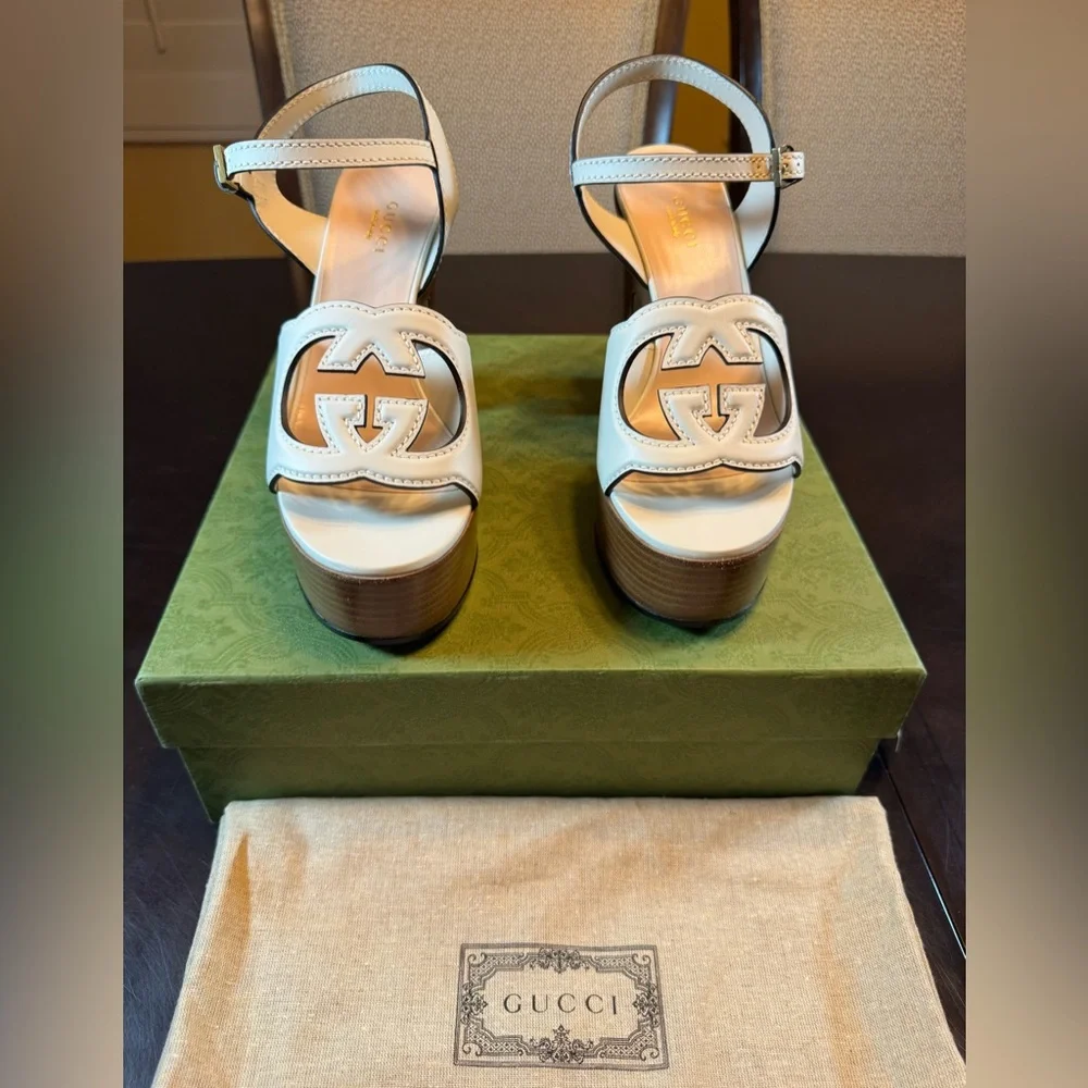 New Authentic Gucci GG Logo High Heel Platform Shoes Size 37 / US 7 - Picture 2 of 15